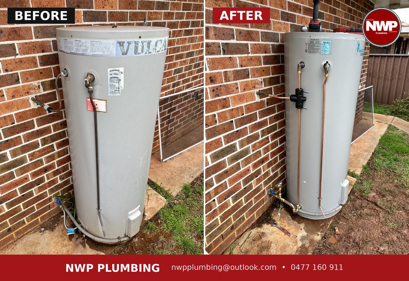 Before and after storage hot water tank replacement