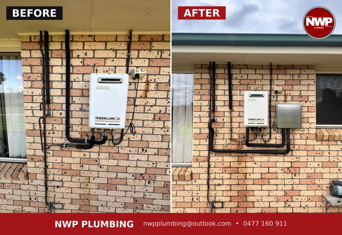 Before and after tempering valve replacement