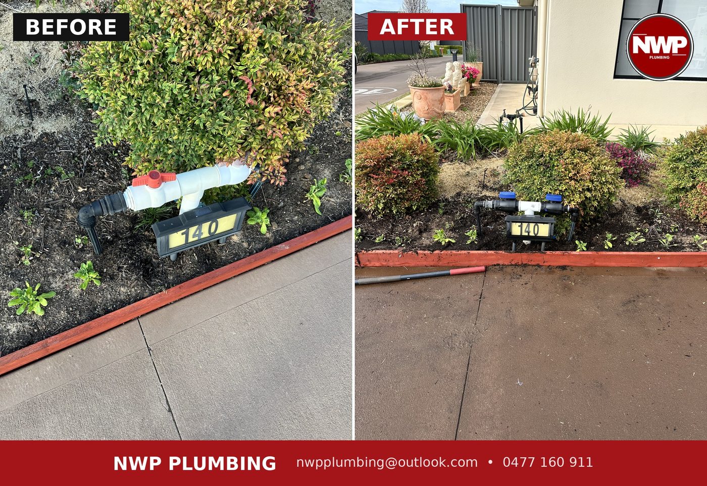 Before and after garden tap and valve repair