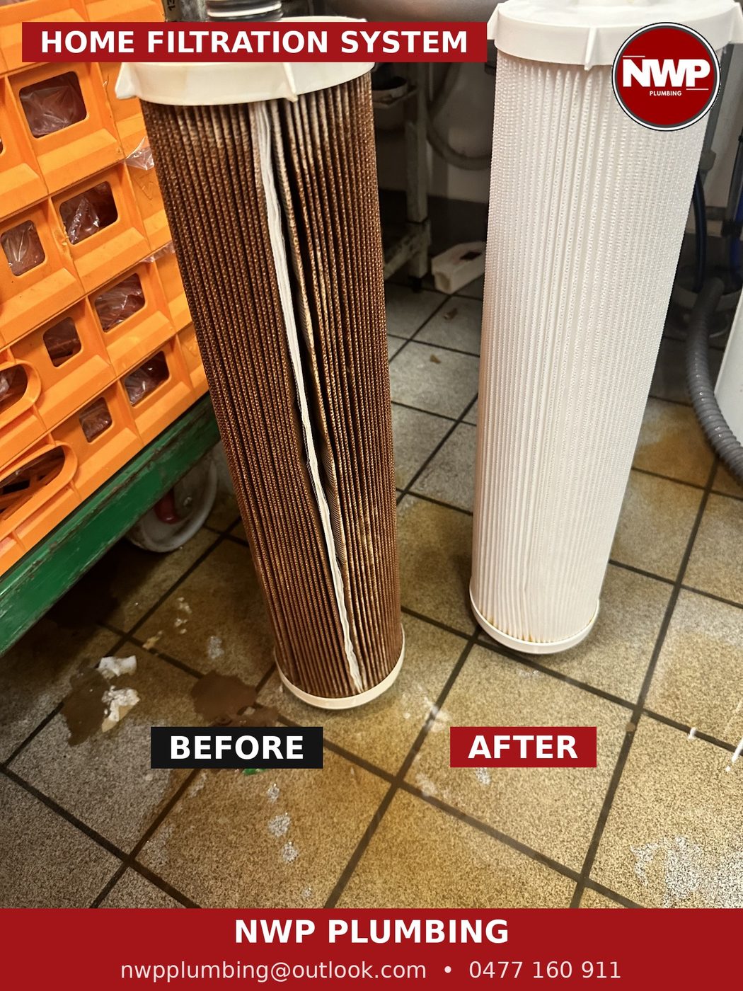 Before and after water filter cartridge replacement