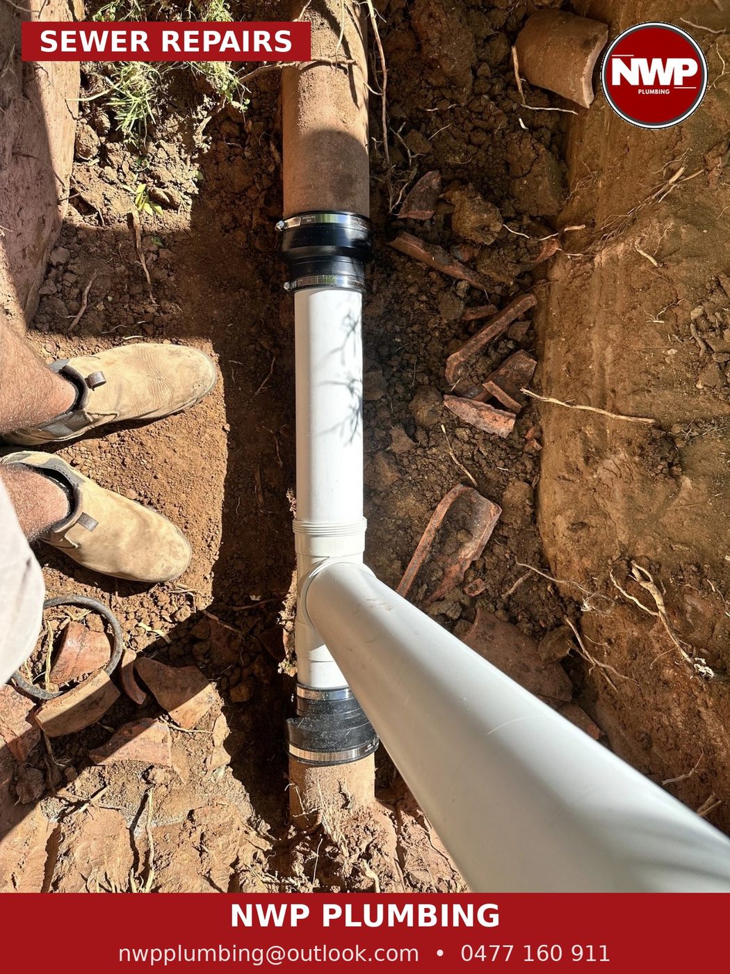 Sewer line repair with new junction