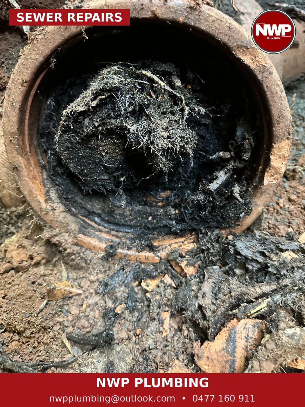 Blocked sewer cleared and repaired